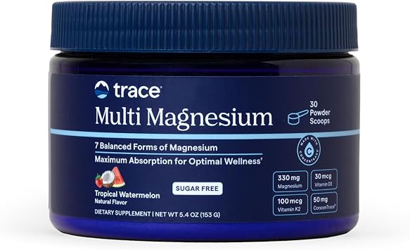 Trace Minerals Multi Magnesium Complex Powder - Magnesium Supplement Drink Mix Supports Immunity, Energy, Digestion, and Mood* - 5.4 oz 153 g - Tropical Watermelon Flavor - 30 Servings