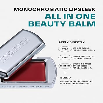 BRAYE LIPSLEEK | Cheek & Lip Blush, Korean Makeup Blush, Cool Lip & Cheek Balm, Vegan Cream, Lightweight Blending & Buildable Makeup, Natural Look 12 Peppies 0.5 oz