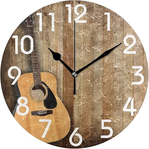 Naanle Reloj de pared redondo de madera retro 3D de 95 pulgadas con pilas de cuarzo analógico silencioso para el hogar cocina oficina escuela cuarto