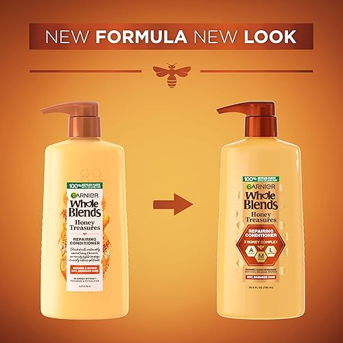 Miniatura 5 de Garnier Whole Blends Honey Treasures - Acondicionador reparador, fórmula de reparación del cabello para cabello seco y dañado con mieles de acacia,