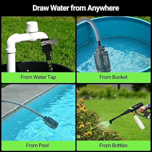 Miniatura 5 de Lavadora a presión inalámbrica de 1000 PSI, 21 V 4.0 Ah con motor sin escobillas con boquilla 6 en 1, presión de 5 engranajes, adaptador de grifo