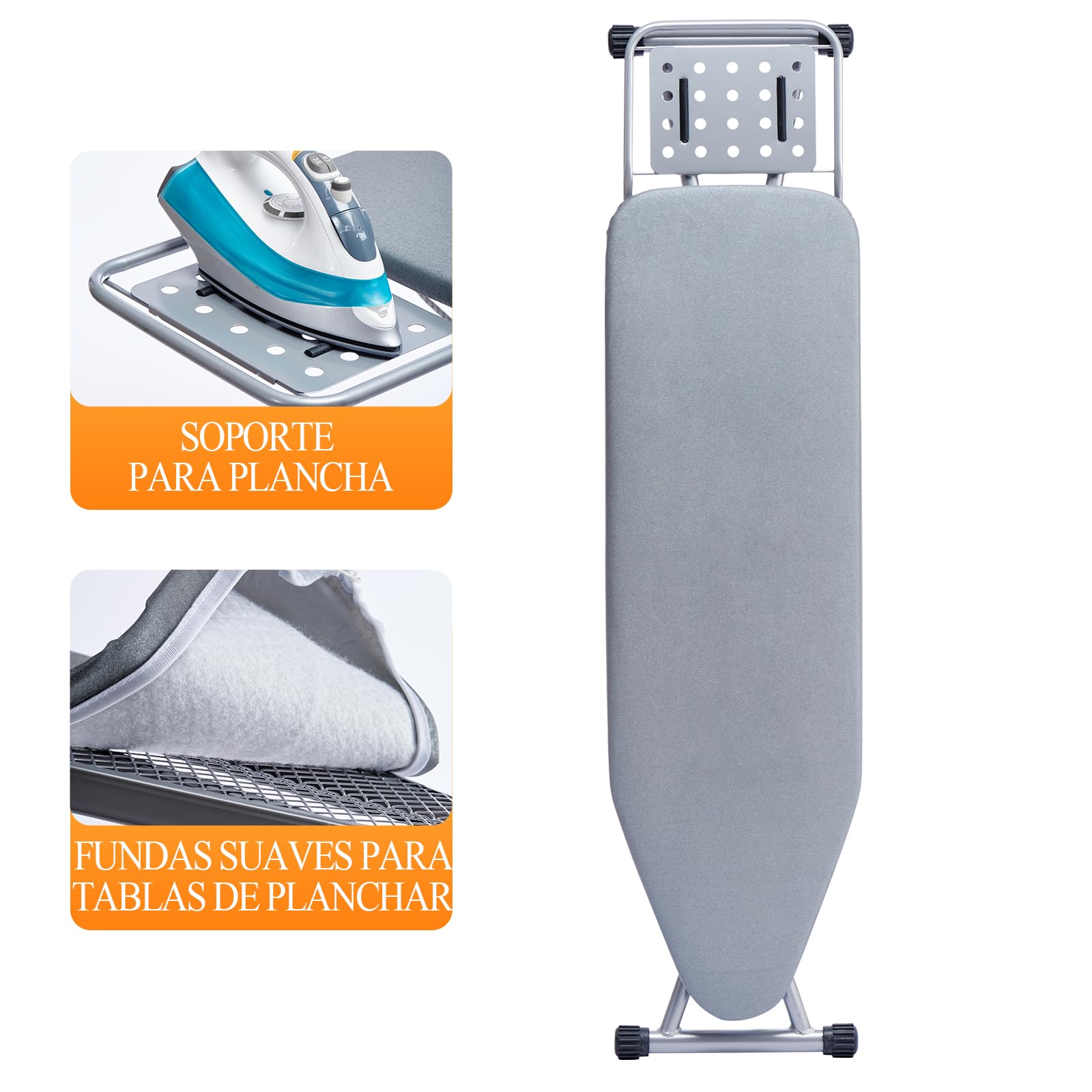 Tabla de Planchar BKTD, Cubierta Resistente al Calor, Soporte para Plancha de Vapor, Tabla de Planchar Plegable Antideslizante. Estructura Robusta de Metal (34 * 88 * 134 cm) Color Gris Plata.