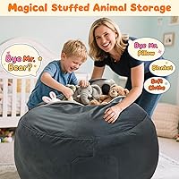 Vista 138 de Lukeight - Puf de almacenamiento de animales de peluche para niños, funda para puf de dinosaurio con cremallera para organizar la habitación