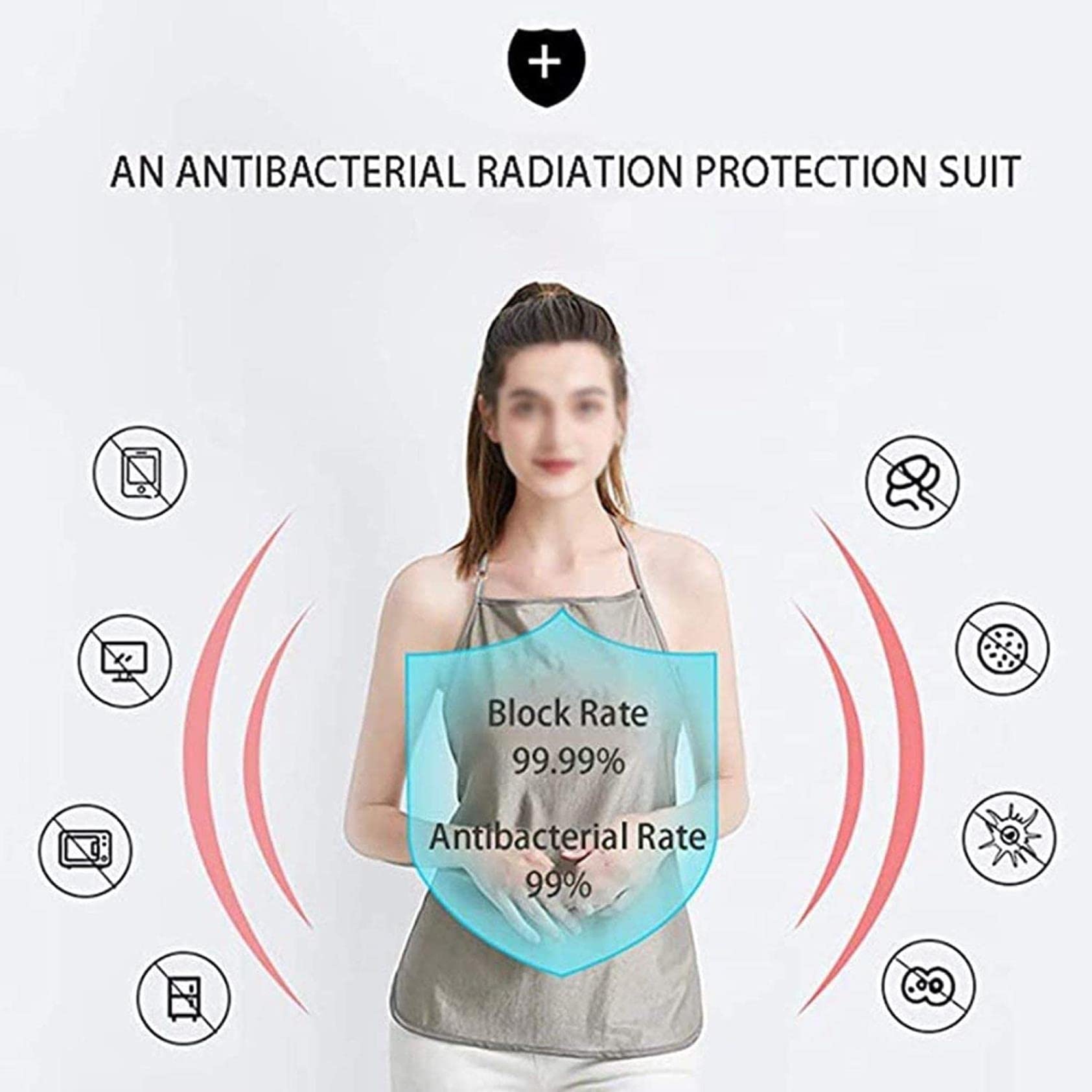 Delantal Antiradiación de Fibra de Plata, Chaleco de Protección Contra Radiación Electromagnética Protección Contra El Embarazo Ropa de Banda Para El Vientre de Maternidad,Silver-L