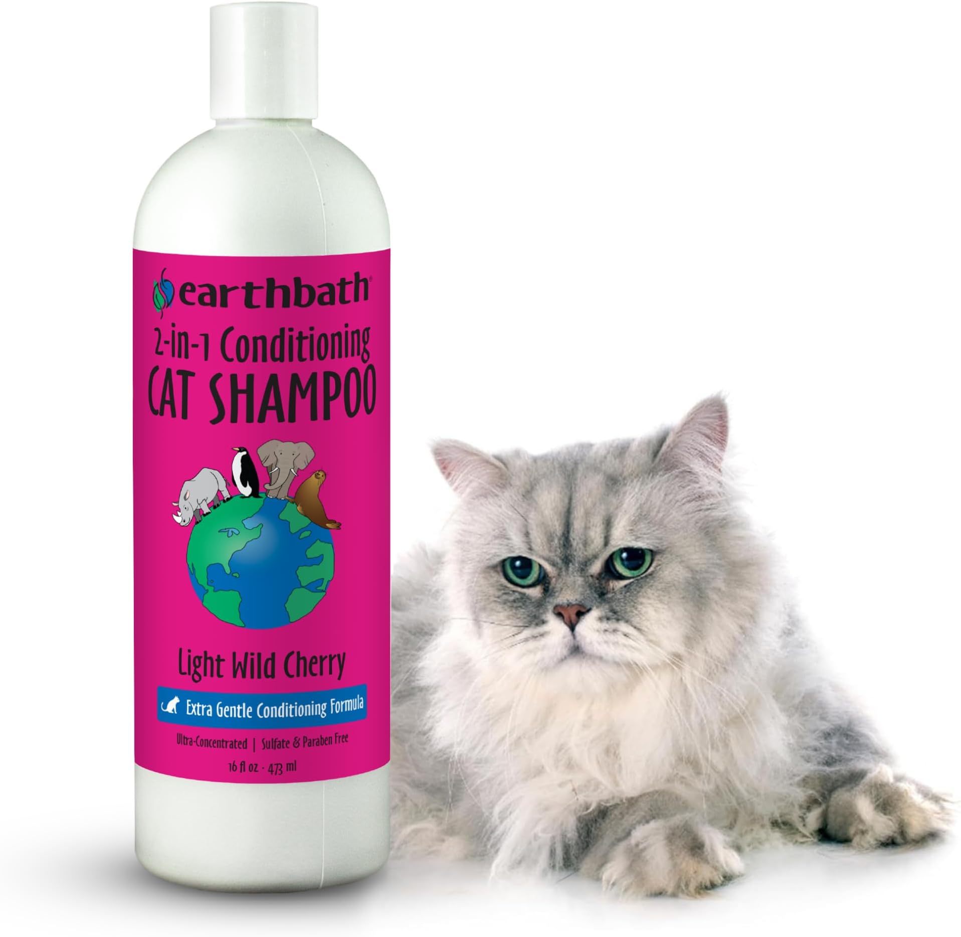 Earthbath Natural 2 In 1 Cat Conditioning Shampoo, Light Wild Cherry,16Oz