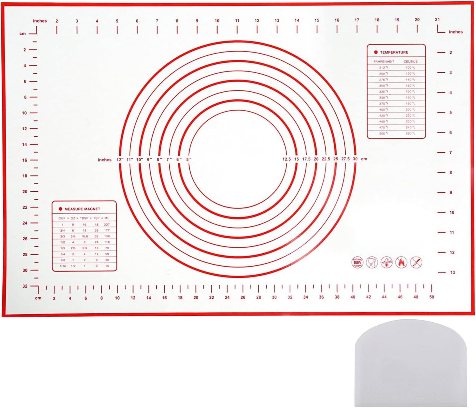 Silicone Baking Mat, NonStick Baking Mats, Non-Slip Washable Reusable Heat Resistant, Non-Toxic, Flexible, Non-Stick, Easy to Clean Baking Sheet, with Measurement and Scraper, BPA Free
