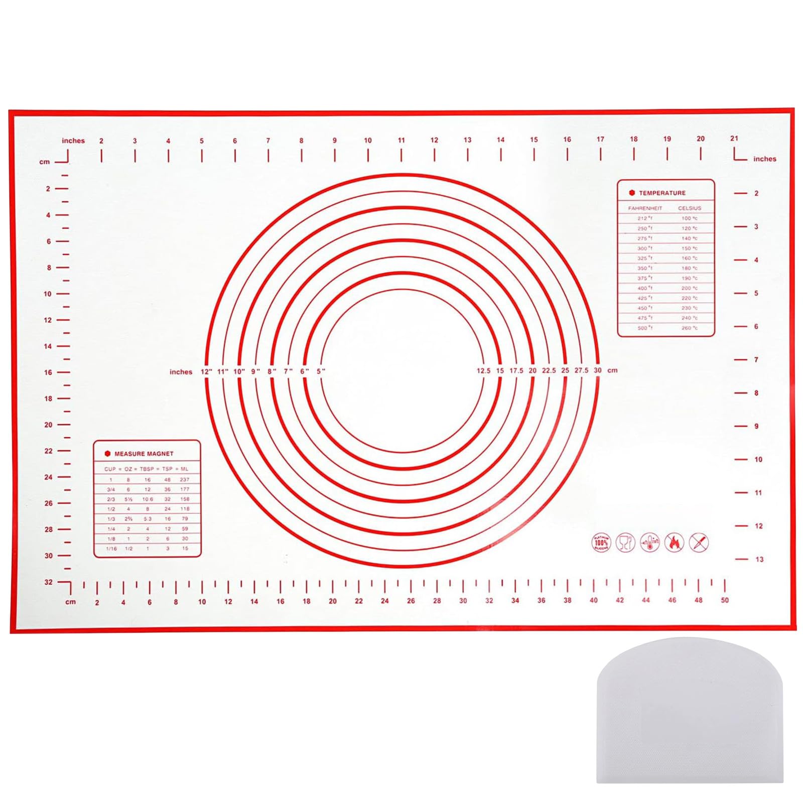 Silicone Baking Mat, NonStick Baking Mats, Non-Slip Washable Reusable Heat Resistant, Non-Toxic, Flexible, Non-Stick, Easy to Clean Baking Sheet, with Measurement and Scraper, BPA Free