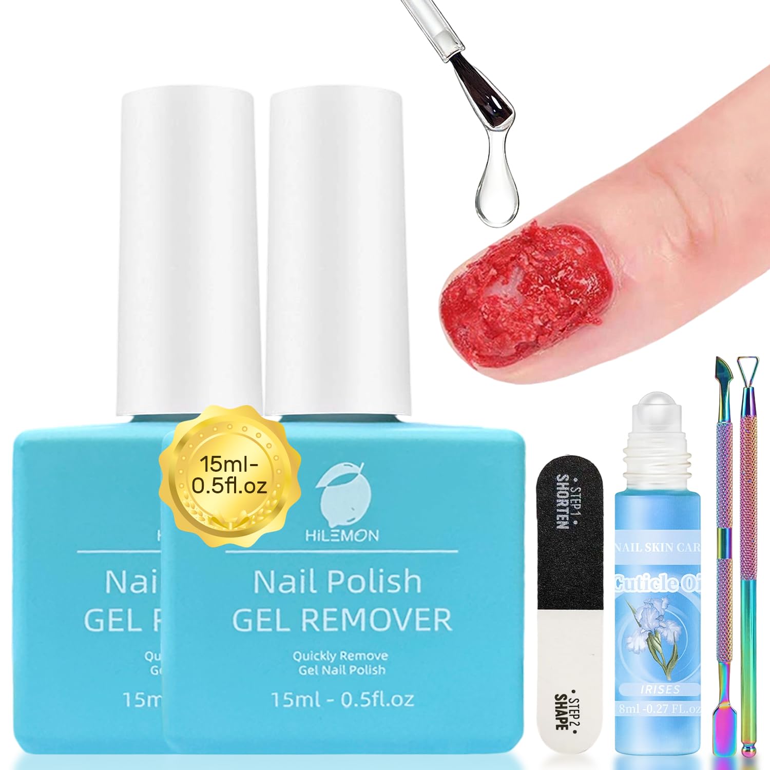 Gel Polish Remover, 2PCS 15ml Fast Remove Gel Nail Polish 3-5min No-Soaking