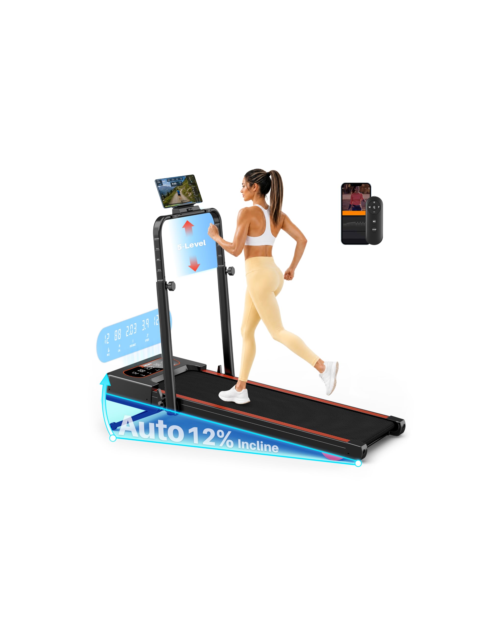Photo 1 of HILLO Foldable Walking Pad Treadmill with Auto Incline