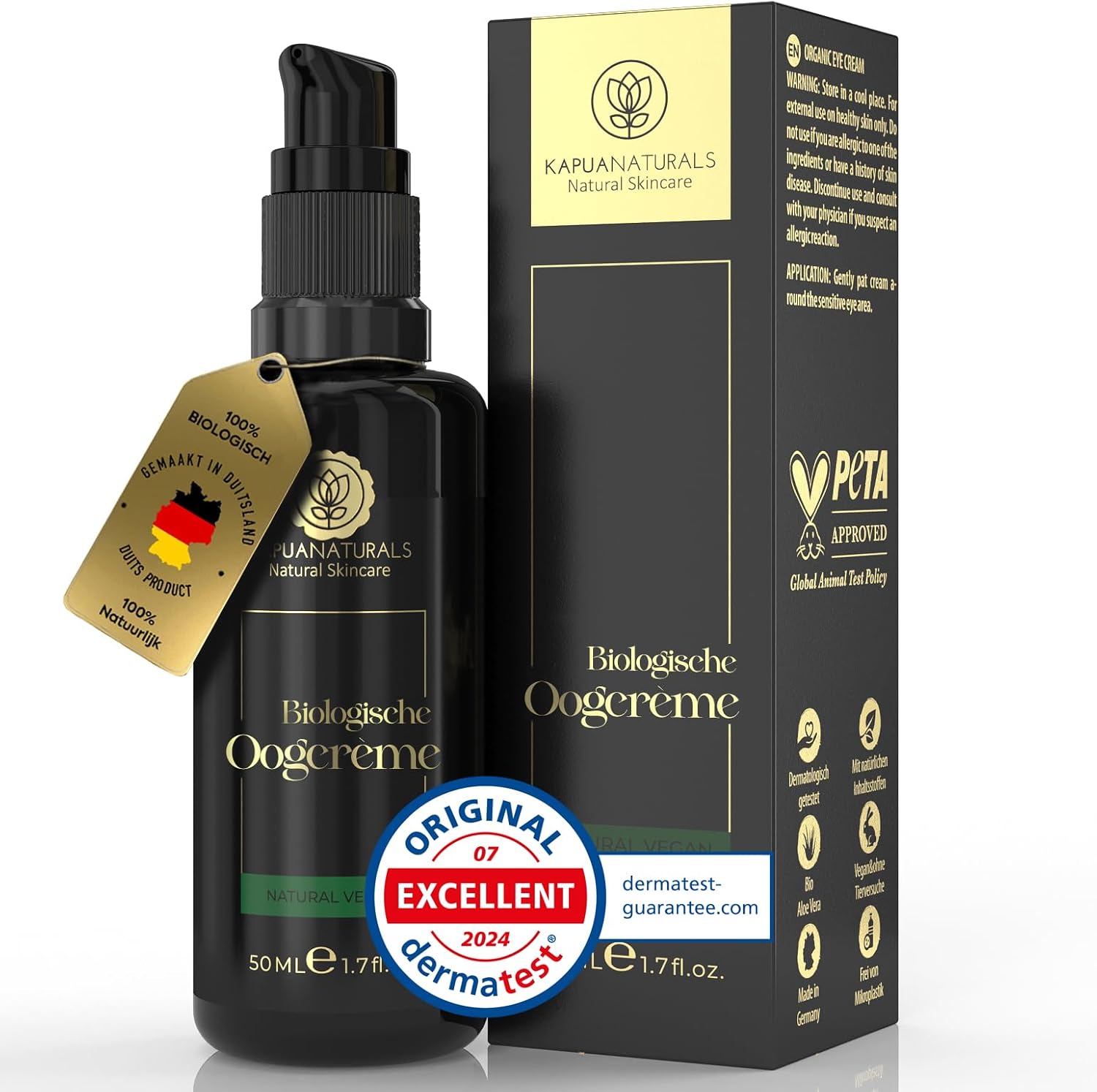 BIO Oogcrème hooggedoseerd • 50 ml + Hyaluronzuur 100% VEGAN & BIO • Oogcrème tegen rimpels & donkere kringen • Duurzaam geproduceerd • Regenererende anti-aging oogverzorging Made in Germany