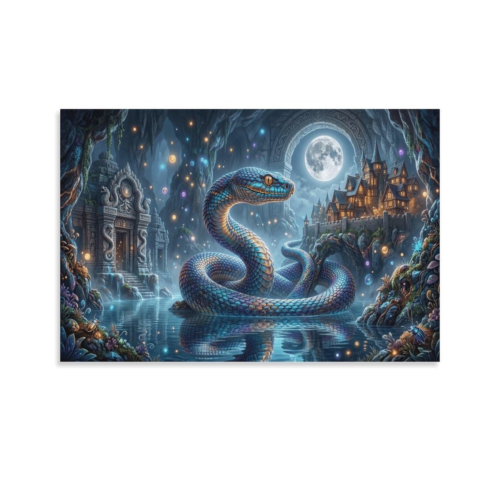 XPASHIQWC Serpent Wall Decor Poster Moonlit Temple Giclee Canvas Prints Modern Wall Art Picture Wall Hanging for Living Room Home Decorations 20x30inch(50x75cm)