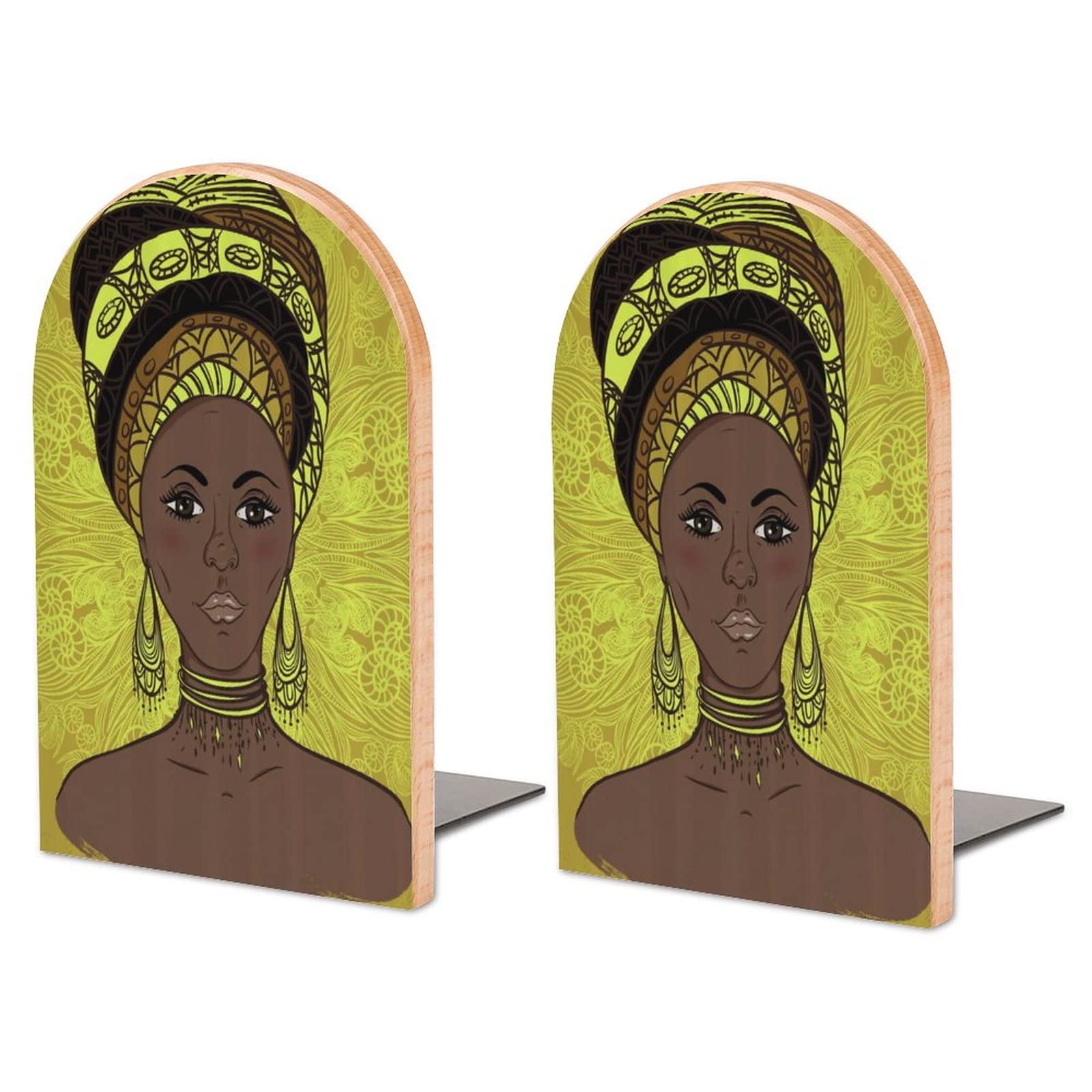 African Woman Bookends Heavy Duty Book Stand 1 Pair for Home Office Shelves Decorative