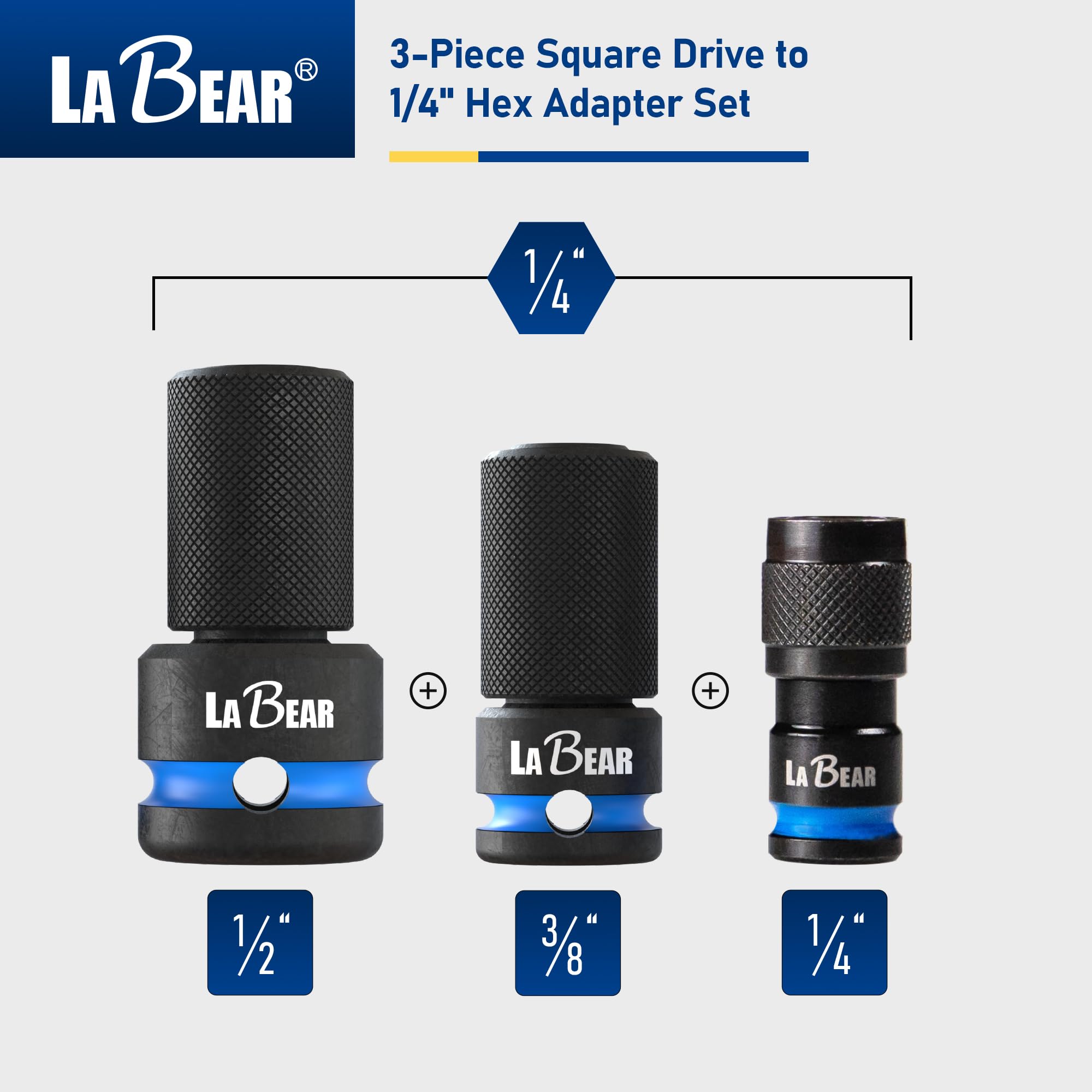LaBear Convertidor hexagonal de impacto a 1/4, 1/2 3/8 1/4 pulgadas hembra a juego de adaptadores hexagonales de 1/4 pulgadas, adaptadores de llave de impacto para destornilladores de llave de