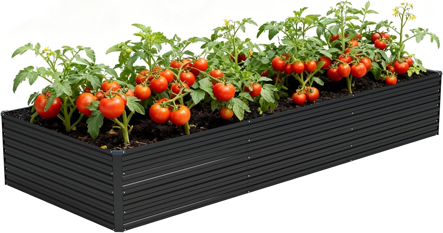 Vengarus 6x3x2FT Galvanized Raised Garden Bed Kit, Deep Root Planter Box Outdoor Large Planter Raised Beds for Planting Flowers,Vegetables and Herbs-Black
