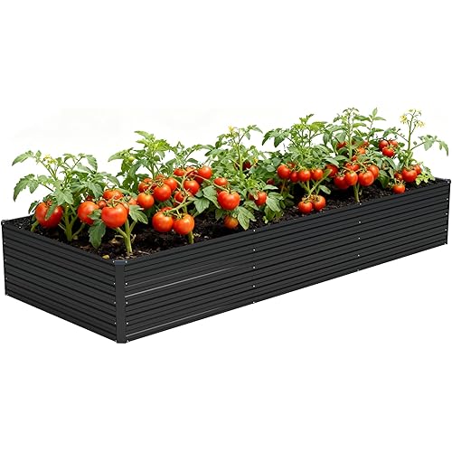 Vengarus 12x4x2FT Galvanized Raised Garden Bed Kit, Deep Root Planter Box Outdoor Large Planter Raised Beds for Planting Flowers,Vegetables and Herbs-Black