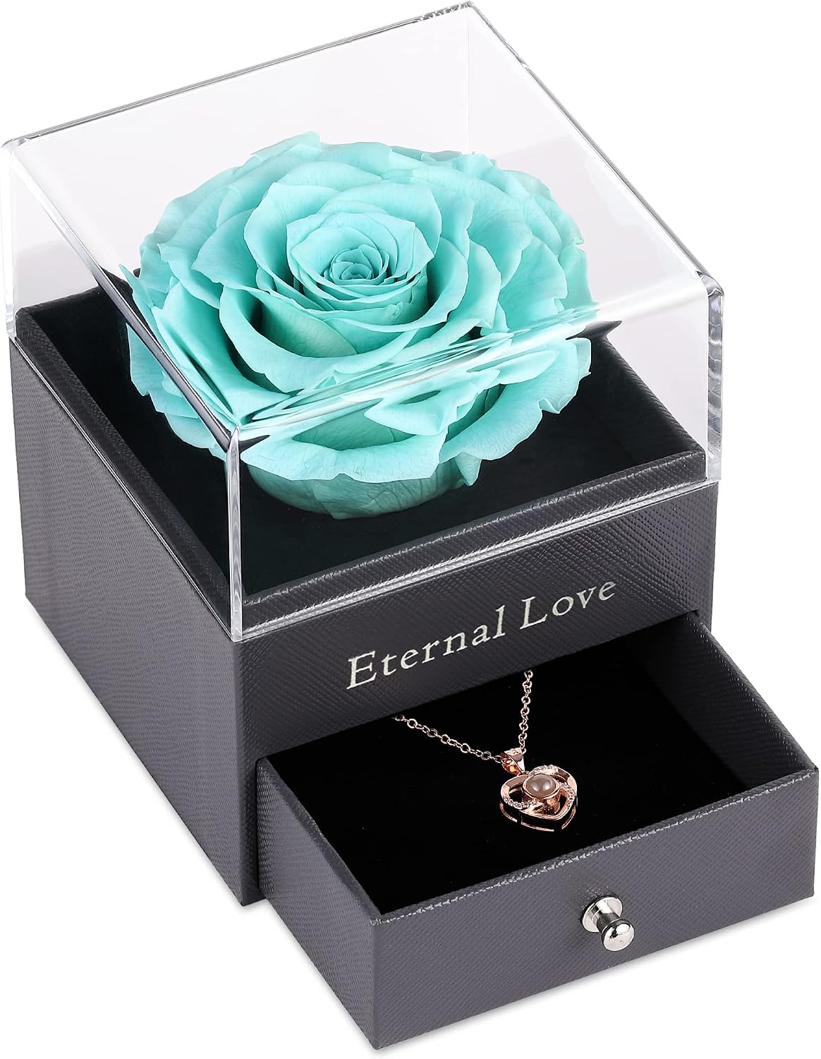 Tiaronics Real Preserved Light Green Rose - Eternal Rose Gift Box with Rose Necklace, Handmade Fresh Rose Gift for Her on Birthday,Christmas,Mother's Day,Valentine's Day (Light Green)