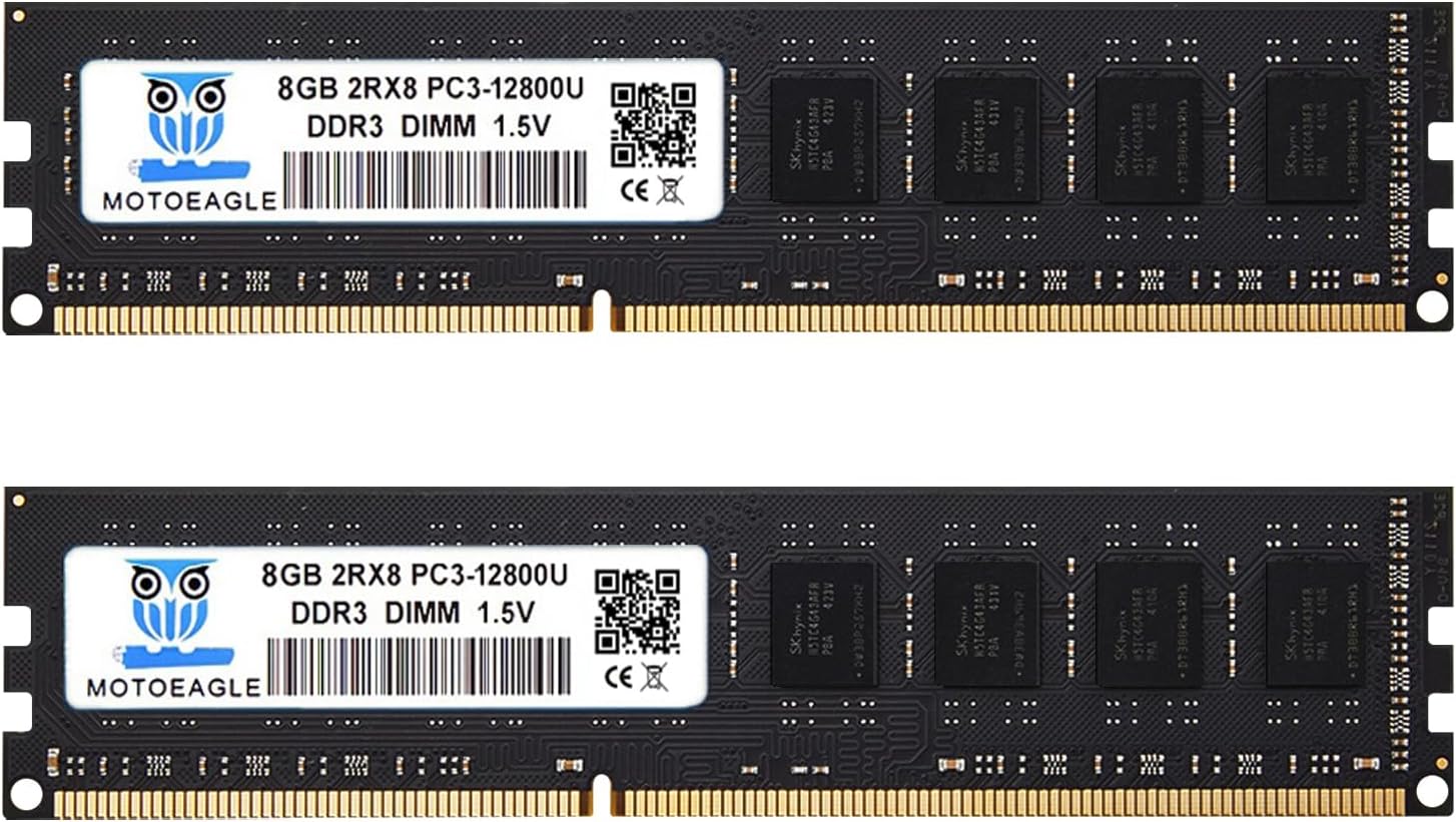 [DDR3 16GB RAM] 16GB KIT (2x8GB) DDR3 1600MHz PC3-12800U Non ECC Unbuffered 1.5V 2Rx8 Dual Rank 240 Pin UDIMM Desktop Memory RAM Module Upgrade