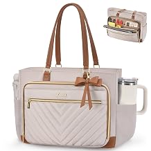 LOVEVOOK Laptop Teacher Tote Bag for Women, Work Nurse Bag with Large Cup Holder, Quilted Diaper Bag for Travel, Computer Women's handbags for Teacher gift, Apricot-brown, 15.6 Inch