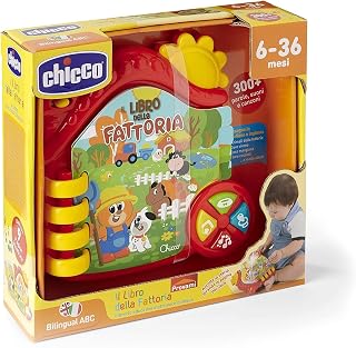 Chicco Sprechendes Büchlein des Bauernhofs, elektrisches Lernbuch, zweisprachig, Anzeige auf Italienisch und Englisch, inklusive Batterien, Alter 6-36 Monate, Mehrfarbig