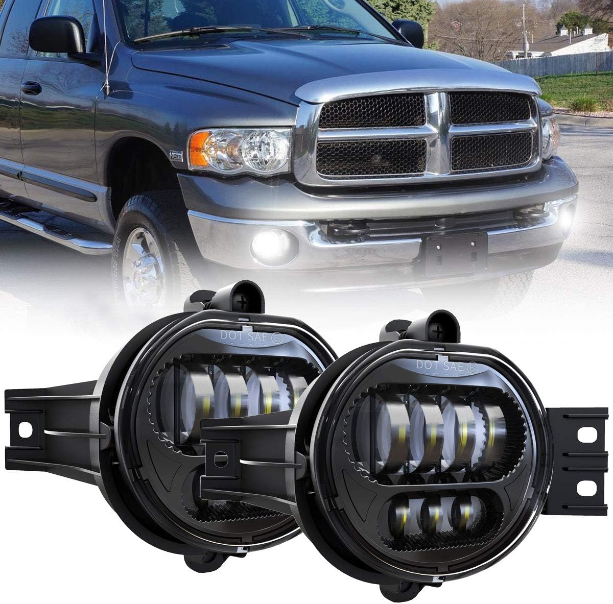 XPCTD Upgraded LED Fog Lights for Dodge Ram 1500 2500 3500, 2002-2008 Dodge Ram 1500, 2003-2009 Ram 2500 3500, 2004-2006 Durango Truck, Driver and Passenger Side Black