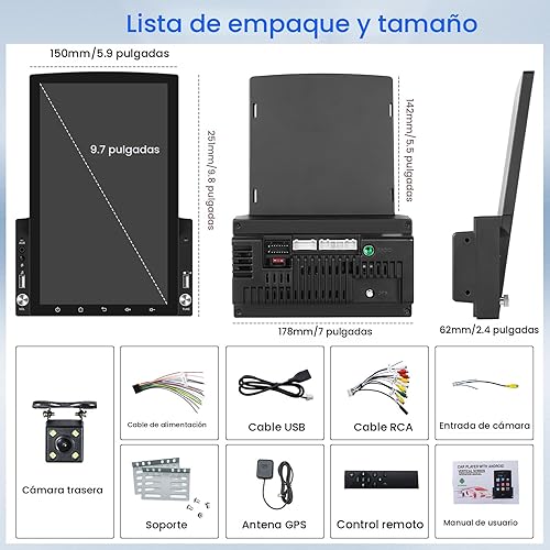 Miniatura 7 de 2+32G Android 11 Estéreo de coche doble DIN con Apple Carplay inalámbrico y Android Auto, 9.5 '' pantalla táctil vertical radio de coche con GPS