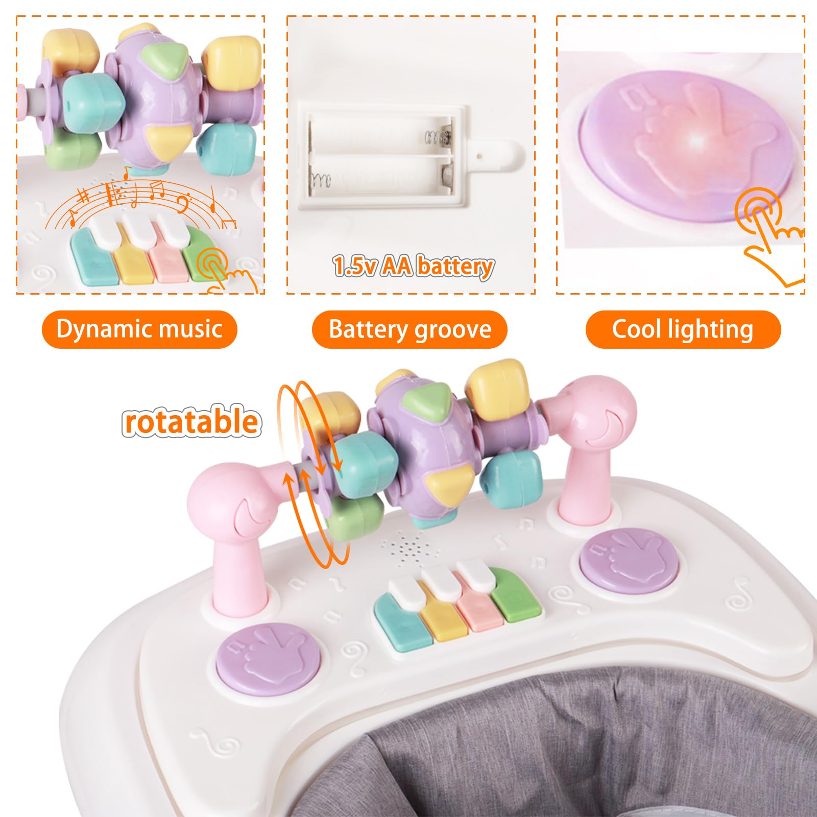 Andador escalable, andador con actividades, ajustables, arco de actividad ajustable con juguetes incluidos, para bebé de 6 a 12 meses, 60 x 55 x 70 cm, rosa