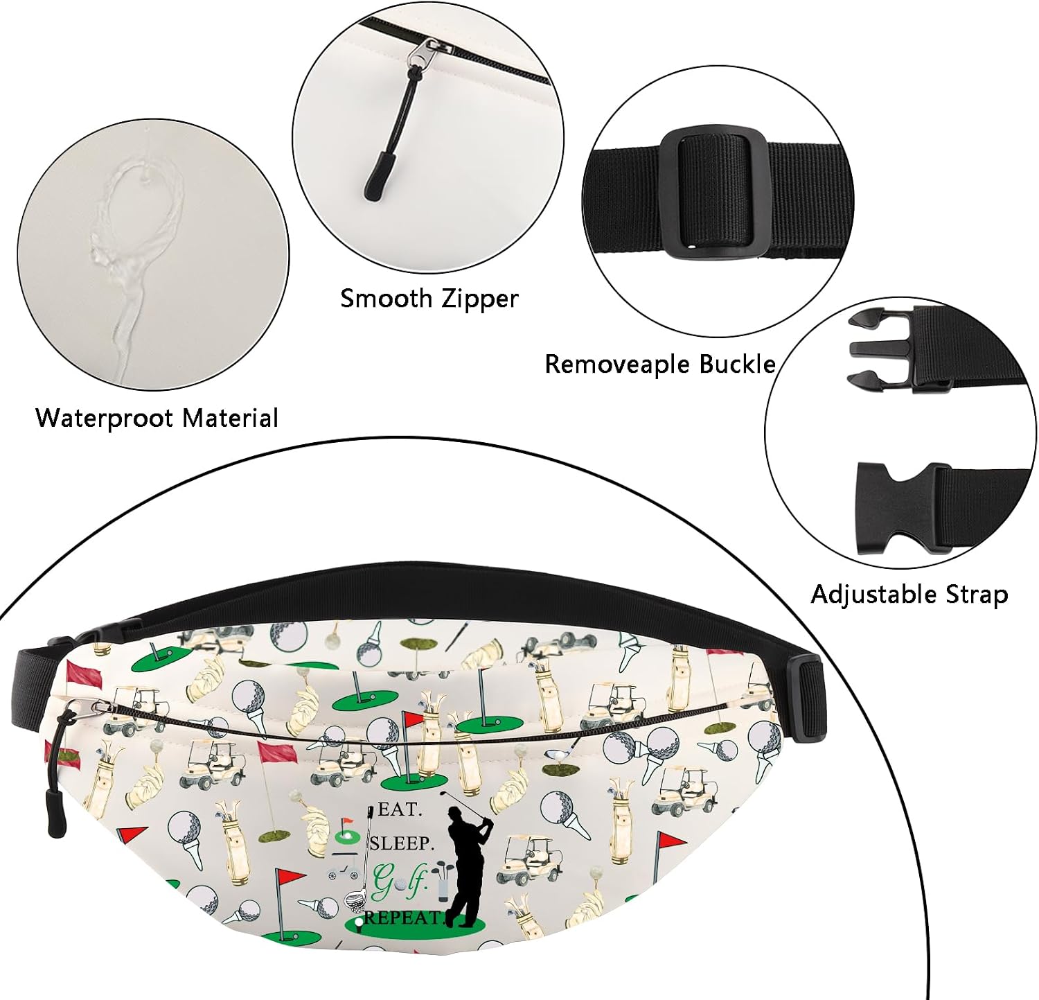 MBMSO Golf Ball Waist Bag Golf Lover Gifts Eat Sleep Golf Repeat Gifts for Golfer Belt Bag Golfing Gifts for Golf Instructor (Golf WB) image 3