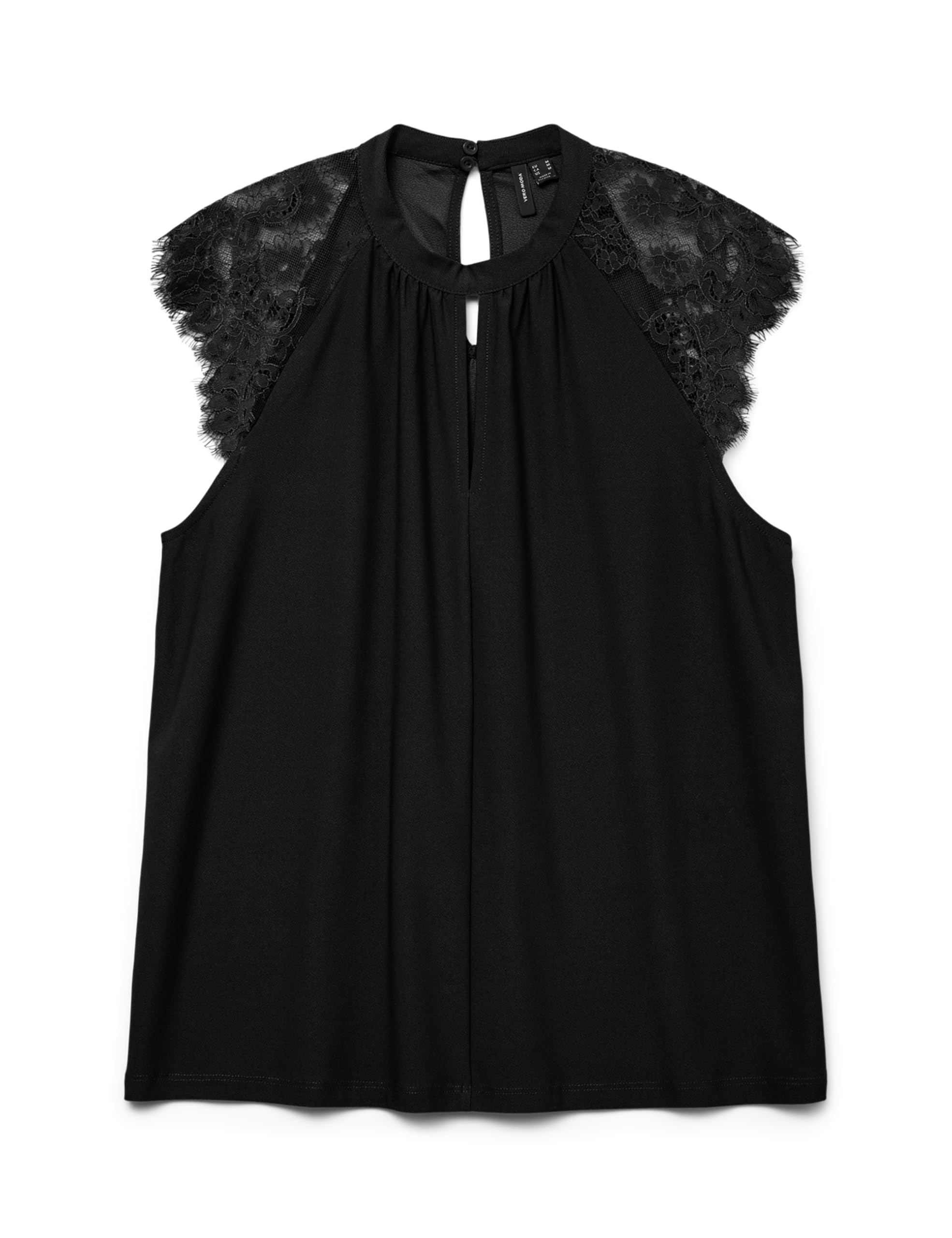 Vero Moda Women's Black Sleeveless Lace Embellished Top, Large
