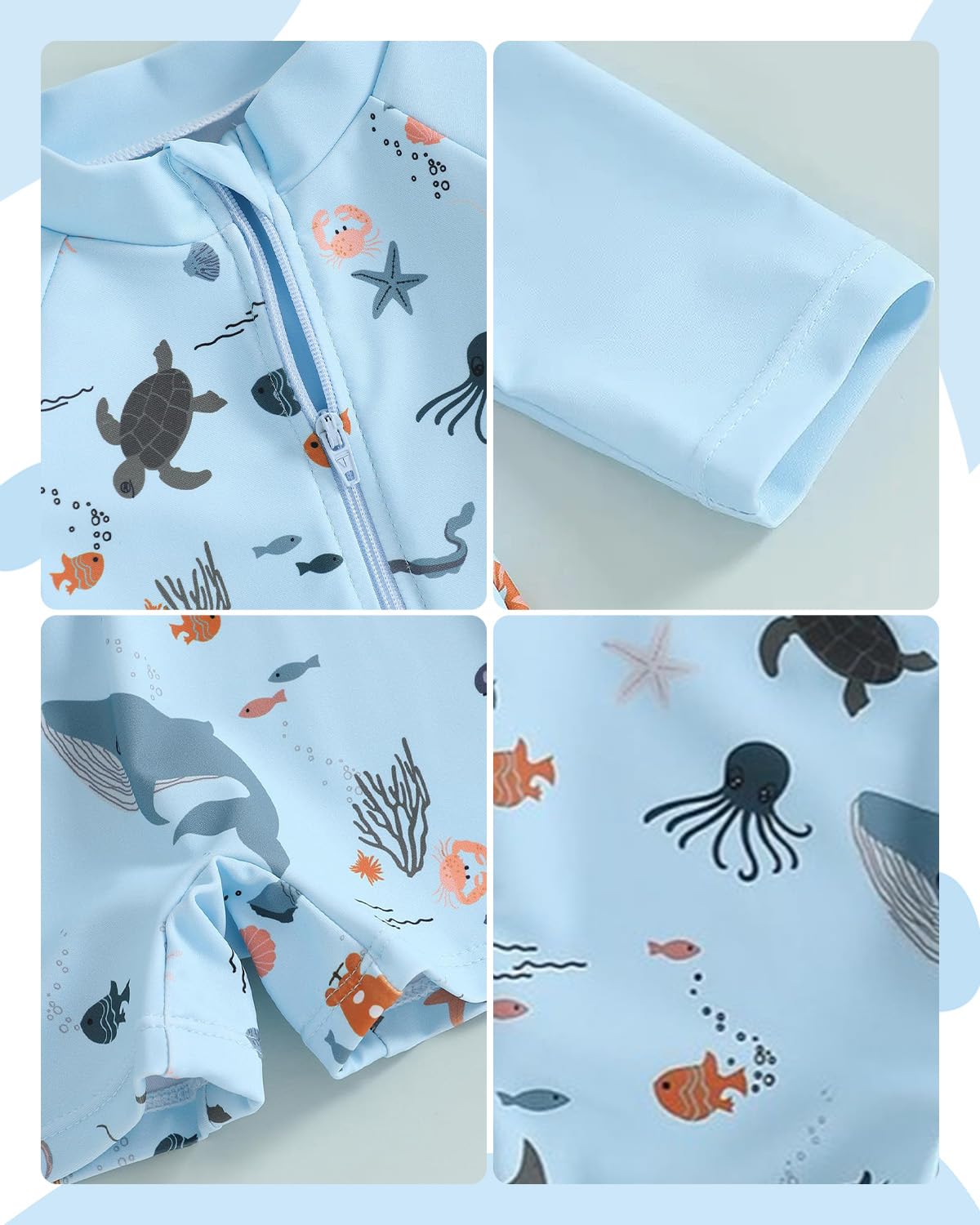 WYTbaby Traje de baño de una pieza para bebé, ropa de protección UV de manga larga para bebé niño con sombrero para el sol