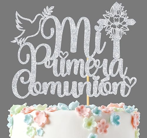 Miniatura 3 de Ferburitar Decoración para tartas de comunión Mi Primera con purpurina dorada, My BautismoGod Bless, Primera ComuniónBautizoBaby Shower Decoración