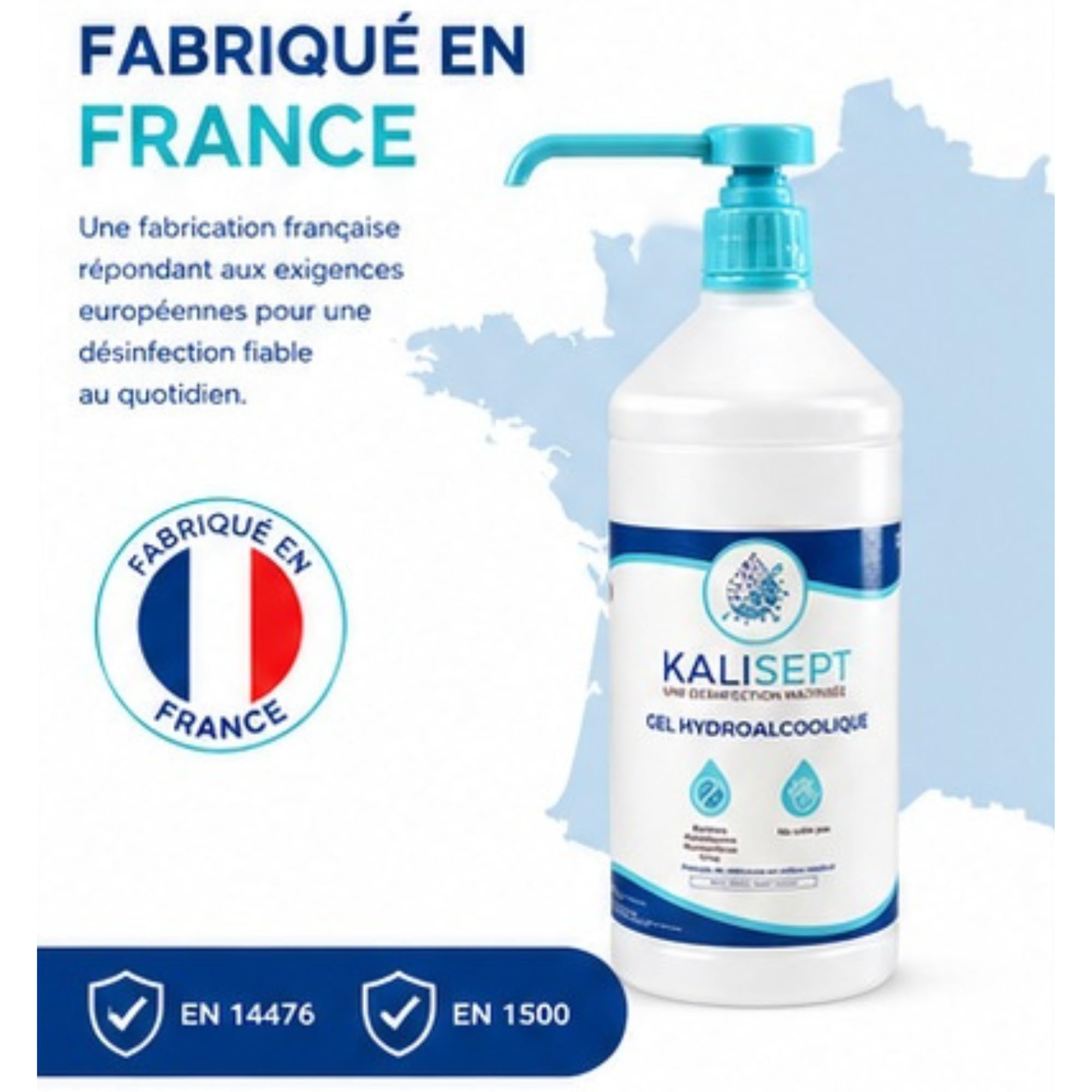 Gel Hydroalcoolique Bactéricide Fongicide Virucide - Alcool végétal - 1L Gel Désinfectant, Ne Colle Pas