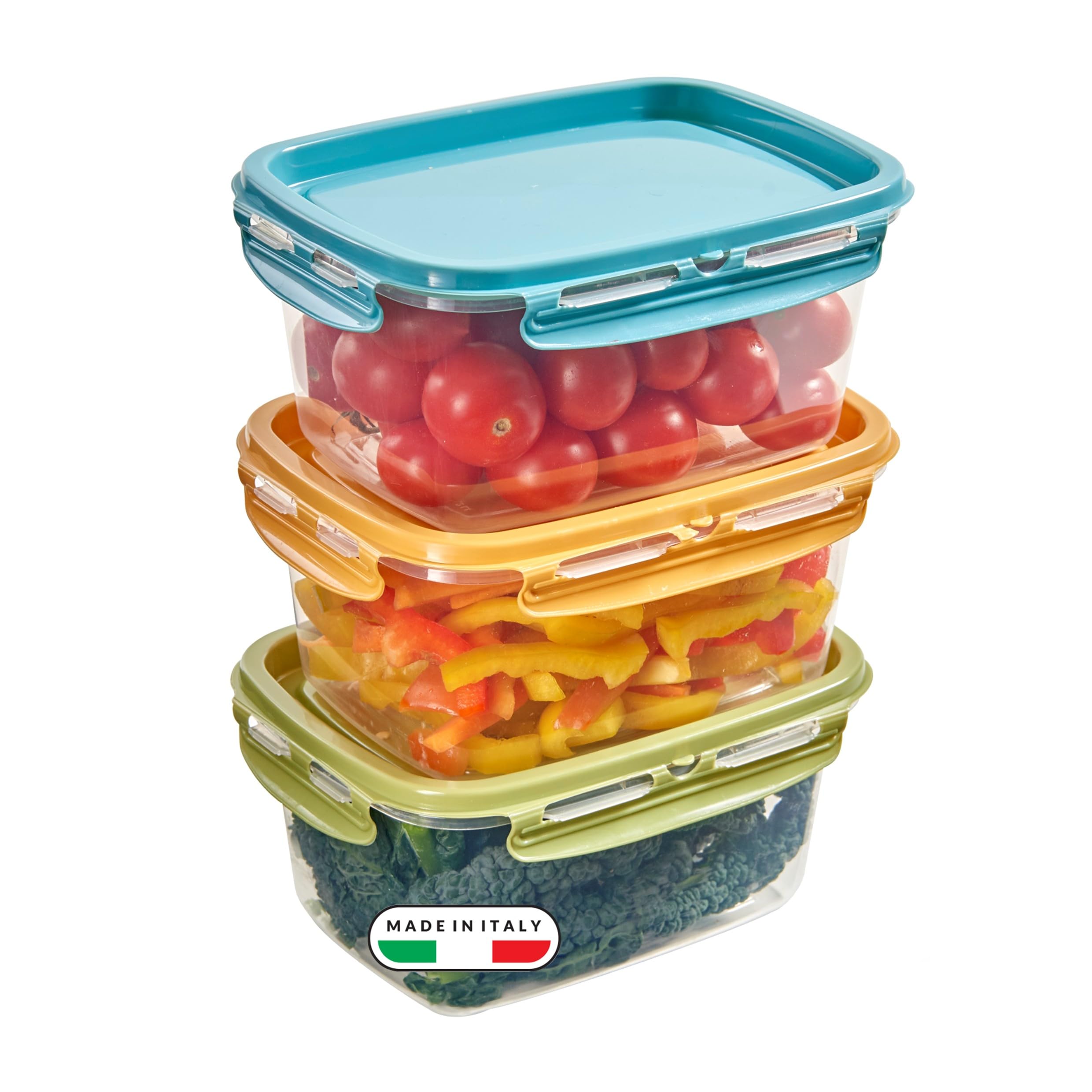 Snips, SnipsLock MIXCOLOR, Set of 3 Food Containers, 3 x 1,2 LT, Rectangular, 18,4 x 13,8 x 12 cm, Made in Italy