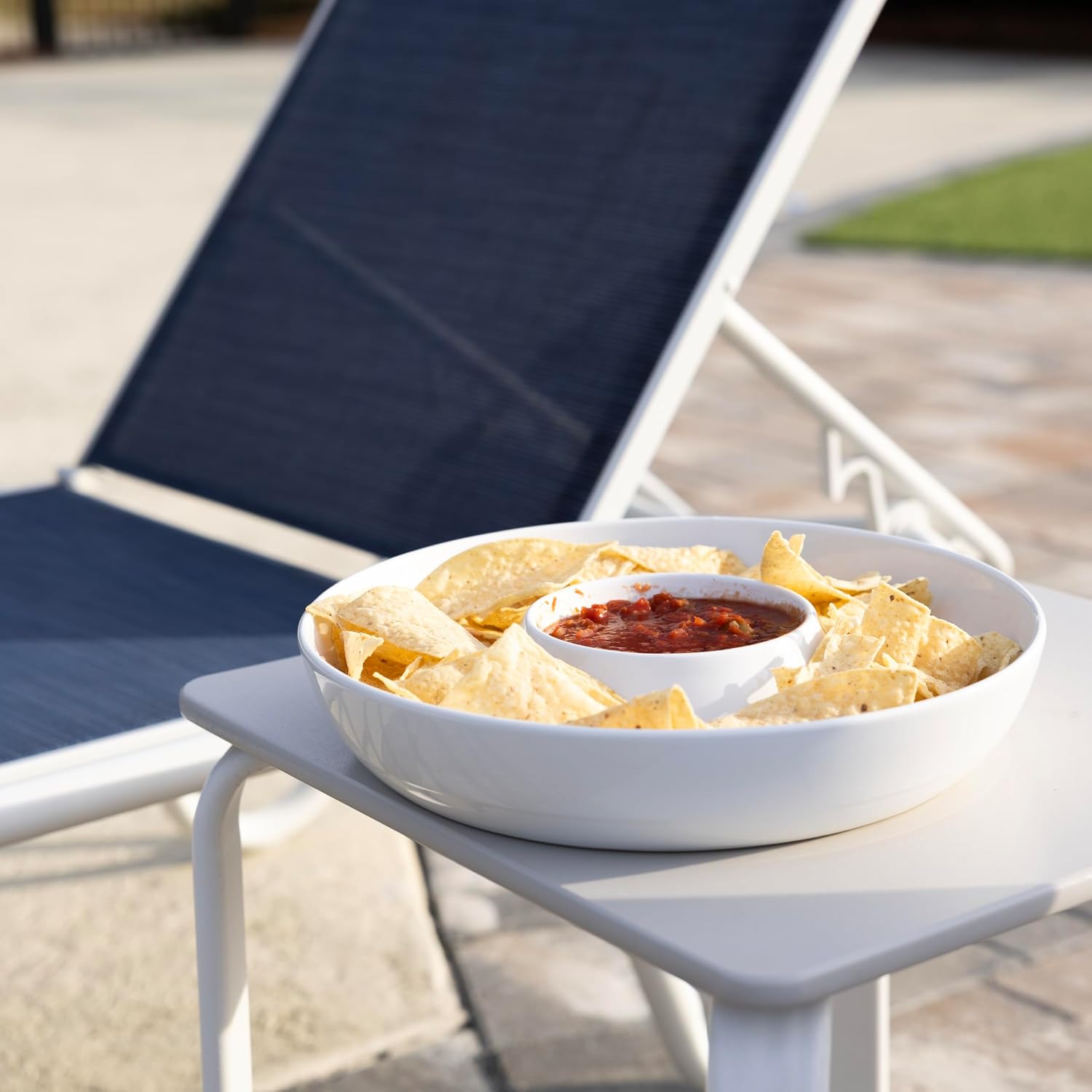 Fox Run White Ceramic Chip & Dip Bowl, 12.6" x 2.3" Dip Serving Dish