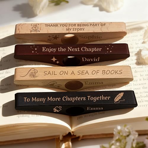 Miniatura 1 de UBJVA Soporte de página de libro personalizado de madera para el pulgar para leer marcapáginas regalos para amantes de los libros Bookish