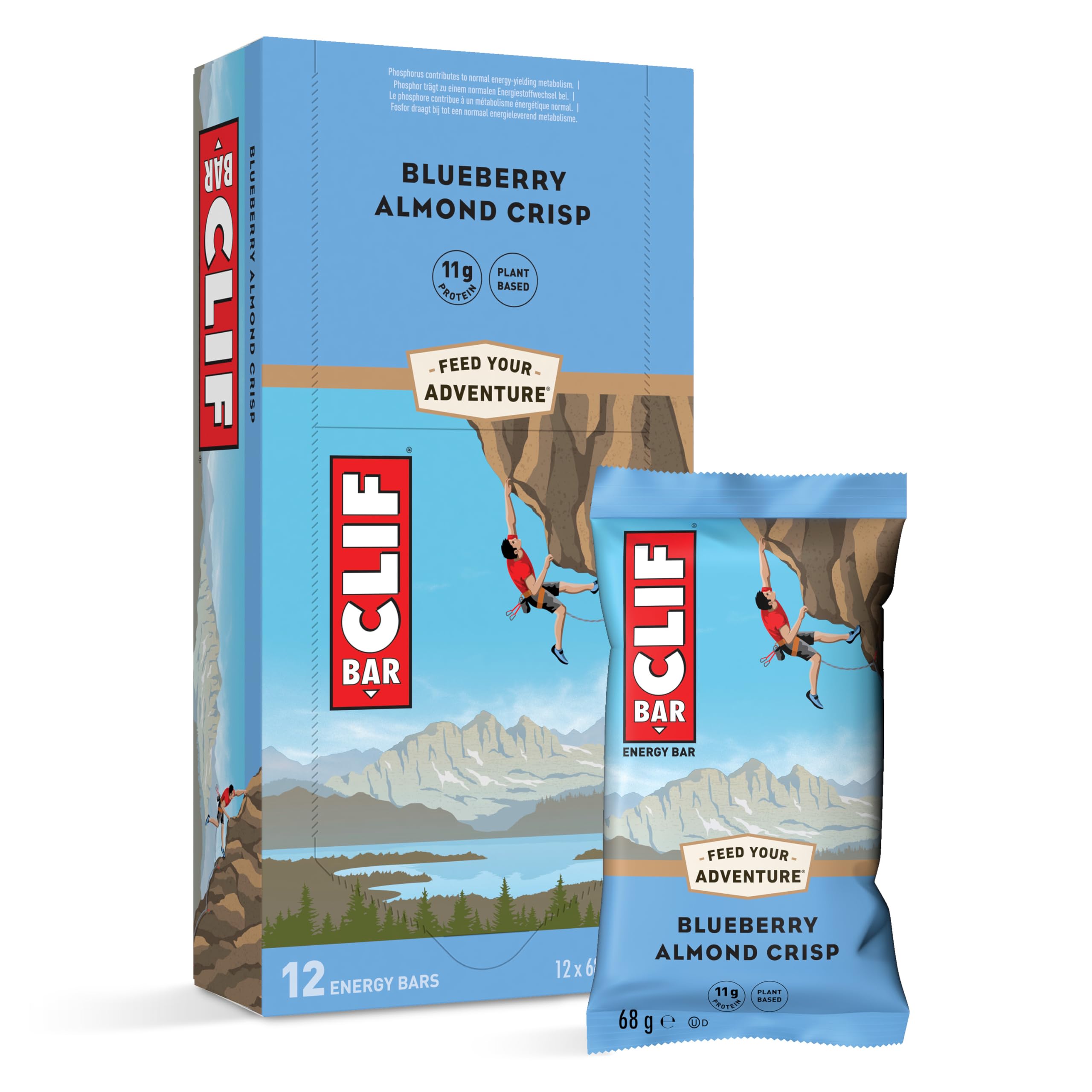 CLIF BAR Energy Bar - Protein Bar Blueberry Almond Crisp Plant-Based Protein Bar for Running, Marathon Training, Cycling & Endurance Sports 12 x 68 g