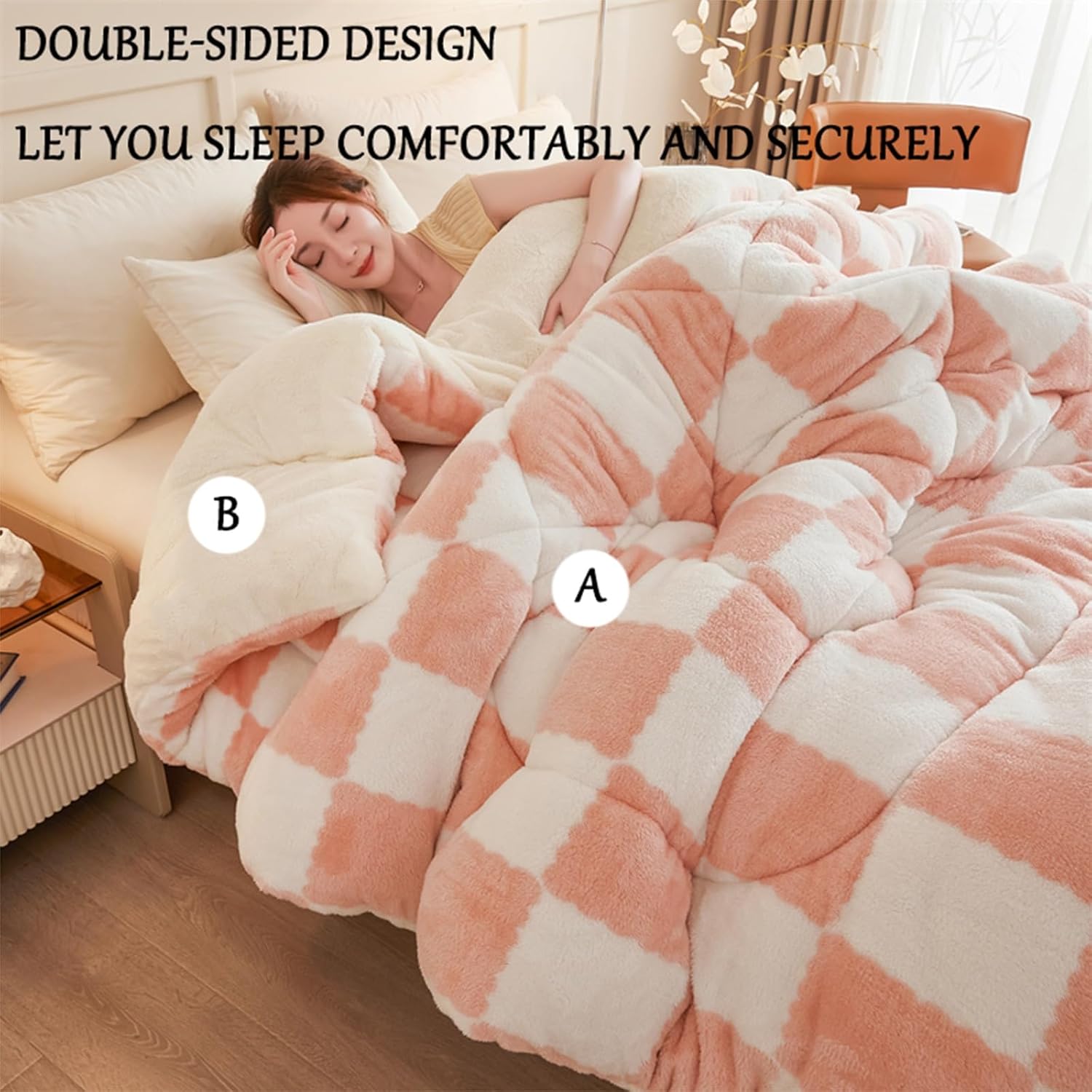 Double-Sided Velvet Winter Quilt, Double Faced Milk Velvet Comforter Core, Breathable Warm Bed Comforter, Twin/Double Thickened Warm Down Duvet(E,150x200cm/2.5kg)