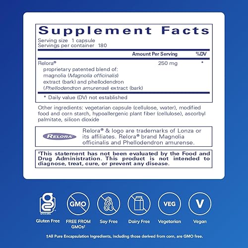 Vista 2 de Pure Encapsulations Relora Suplemento hipoalergénico promueve la producción saludable de cortisol y DHEA y modera el estrés ocasional 180