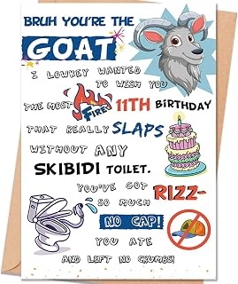 11th Birthday Card Gifts for Boys Girls Son Daughter, 11 Year Old Birthday Decorations for Nephew Niece, Teenagers with Gen Z Slang Meme-Inspired Design