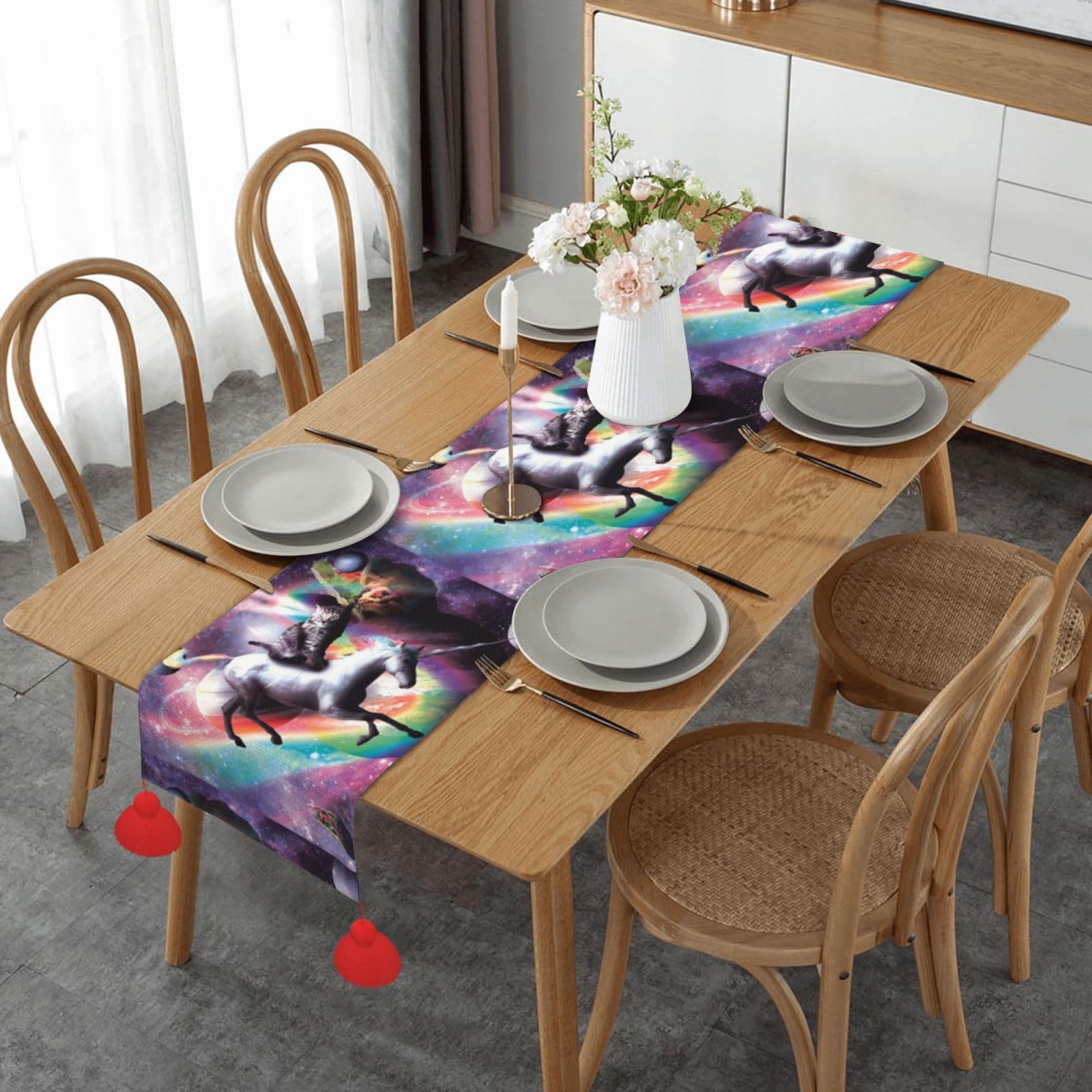 Chemin de table de Noël motif licorne, une idée cadeau parfaite pour repas de fête