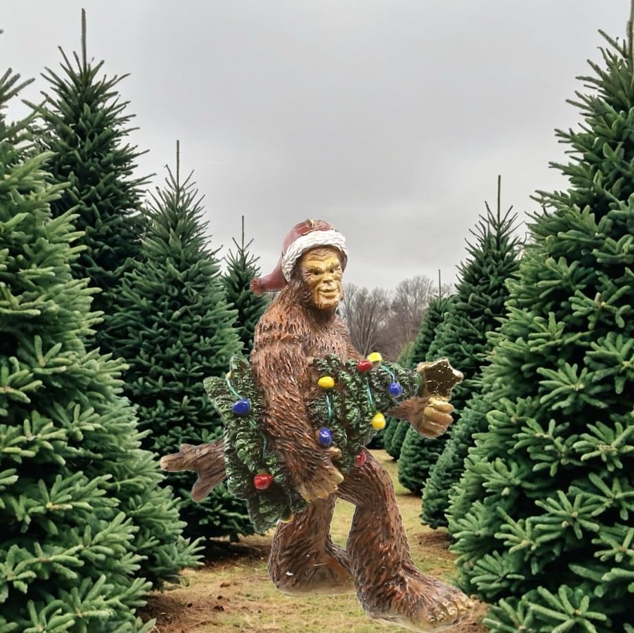 Bella Haus Christmas Shoppe Bigfoot Carrying Christmas Tree | 4" Tree Ornament | Resin Holiday Tree Figurines - Image 2