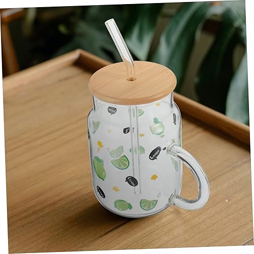 Miniatura 6 de Hemoton 1 juego de vasos de vidrio para bebidas con tapa y pajita, vaso versátil para el hogar, escuela, oficina, para bebidas frías, jugos,