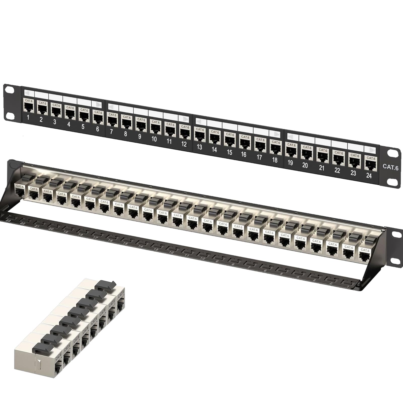Panel De ConexióN De Red, 1U, 24 Puertos Y Acoplador Keystone Blindado Rj45 Cat6, Para Montaje En Rack De 19" O Pared Con Barra Trasera, Para Conmutador De Red Gigabit (MóDulo De Paso Blindado)