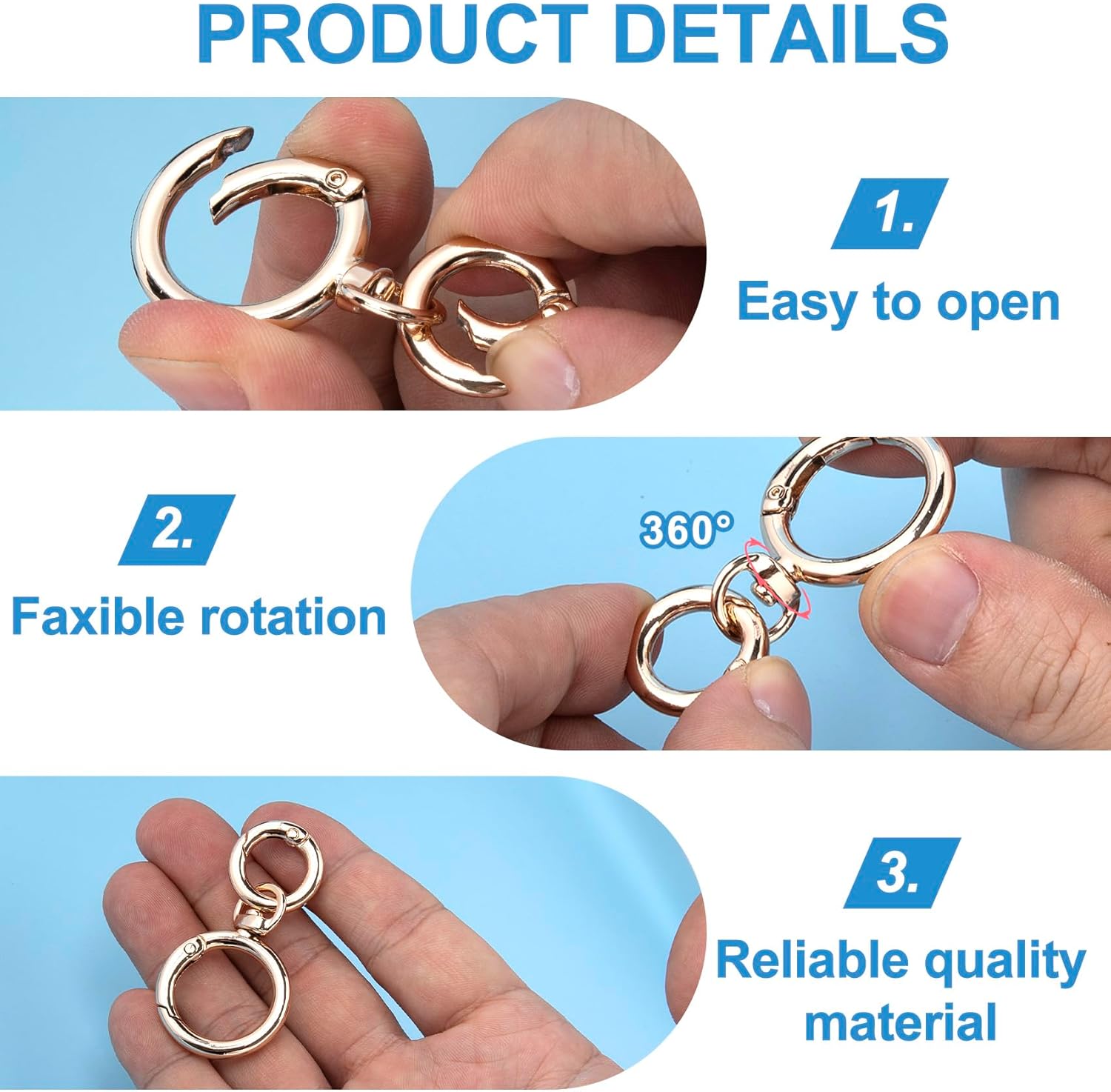 OIIKI 2 Sets Swivel Clasp Clips, Metal Swivel Snap Hook, Double Opening Key Chain Clip with Key Ring for DIY Crafts, Jewelry Clasps, Lanyard Making - Gold - Image 3