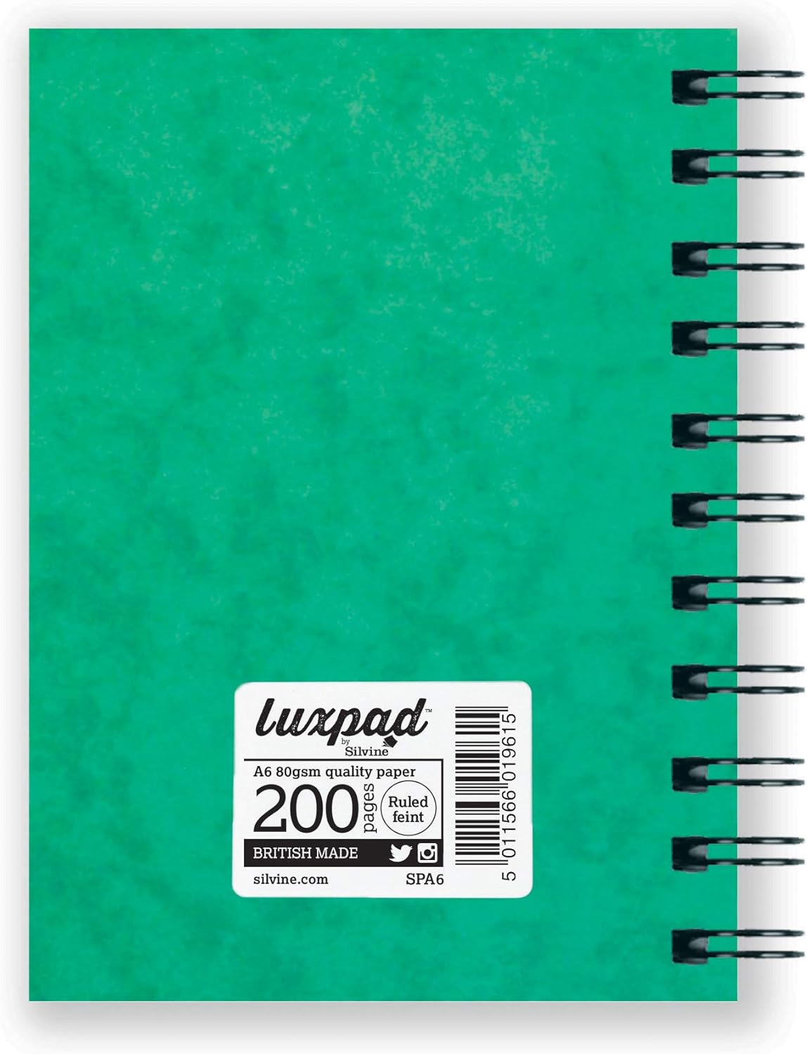 Silvine Luxpad A6 Twin Wire Hardback Notebook. 200 Feint Ruled Pages and Durable Pressboard Covers. Ref SPA6 Green