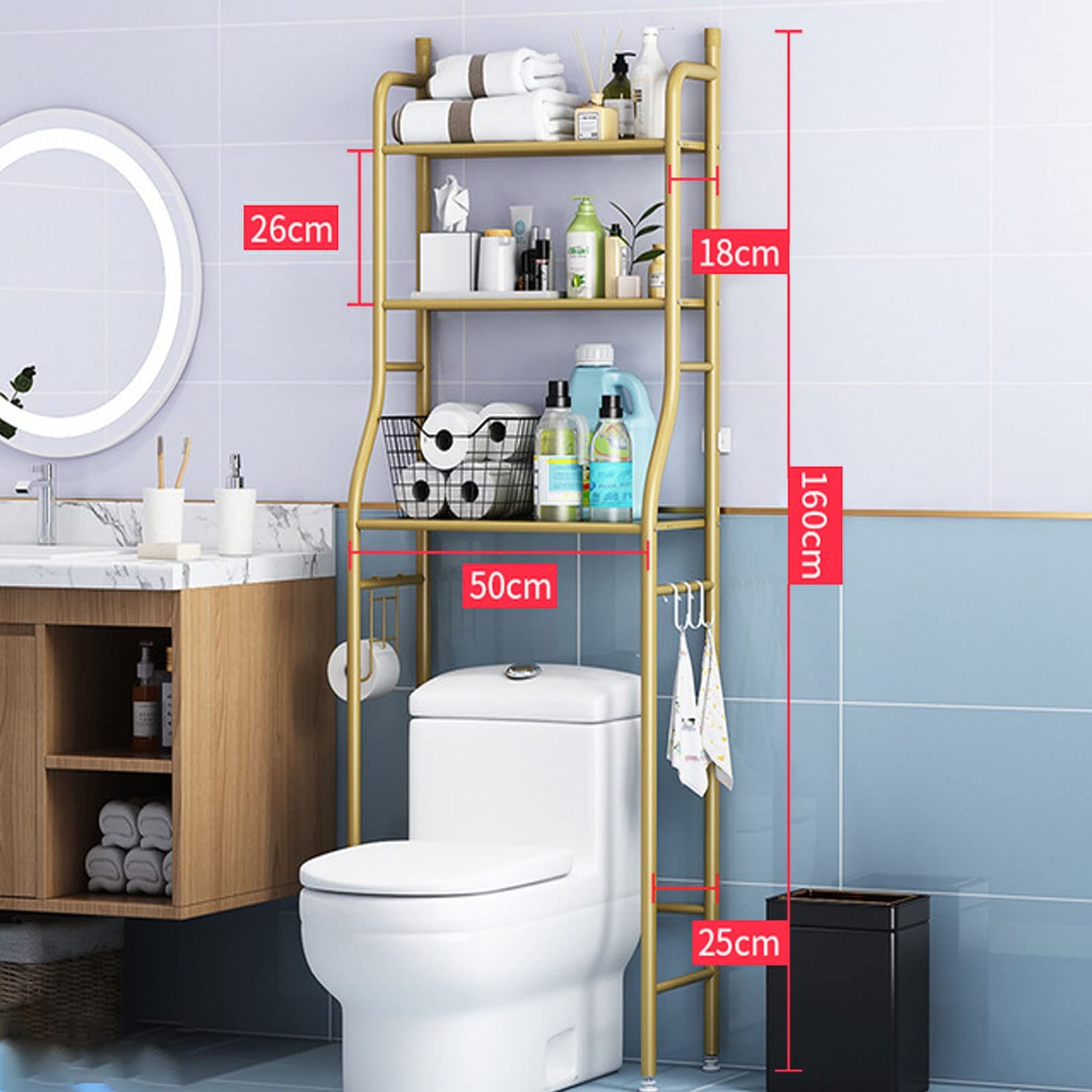 Nuovo Scaffale Bagno Salvaspazio Bagno WC Lavatrice Scaffale Tumbler Flip Coperchio sopra La Ruota Onda Pavimentazione Multistrato Senza Fori (Color : F)