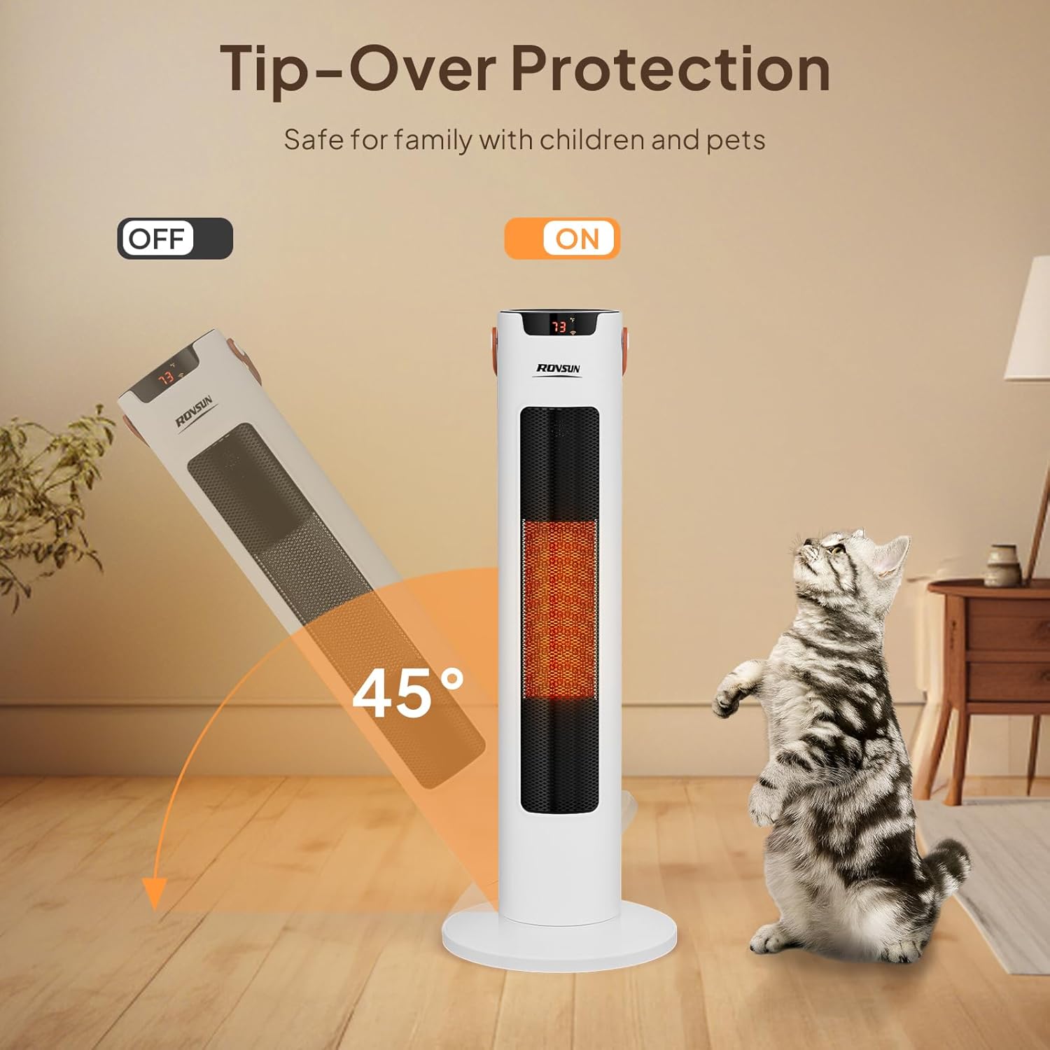 ROVSUN 1500W Electric Space Heater w/Remote & APP Control, 24''H Portable Tower Heater w/Oscillating, Timer, Adjustable Thermostat, Tip-over & Overheat Protection for Indoor Ues Bedroom Living Room