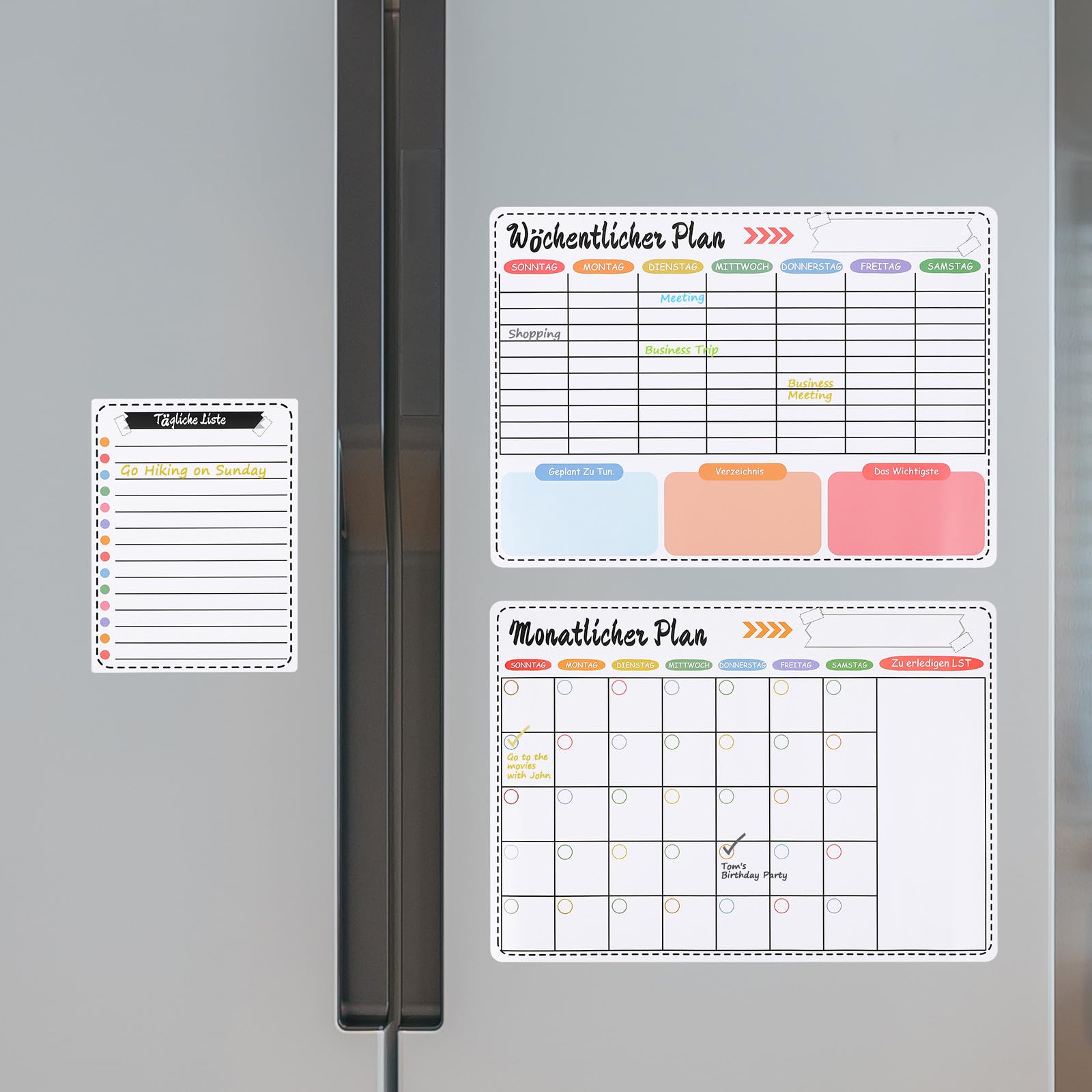 Magnetischer Wochenplaner für Kühlschrank, Weiß, Abwischbar | Wochen und Monatsplanung, für Küche und Büro, Wiederverwendbar, aus Kunstharz, Schlichtes Design