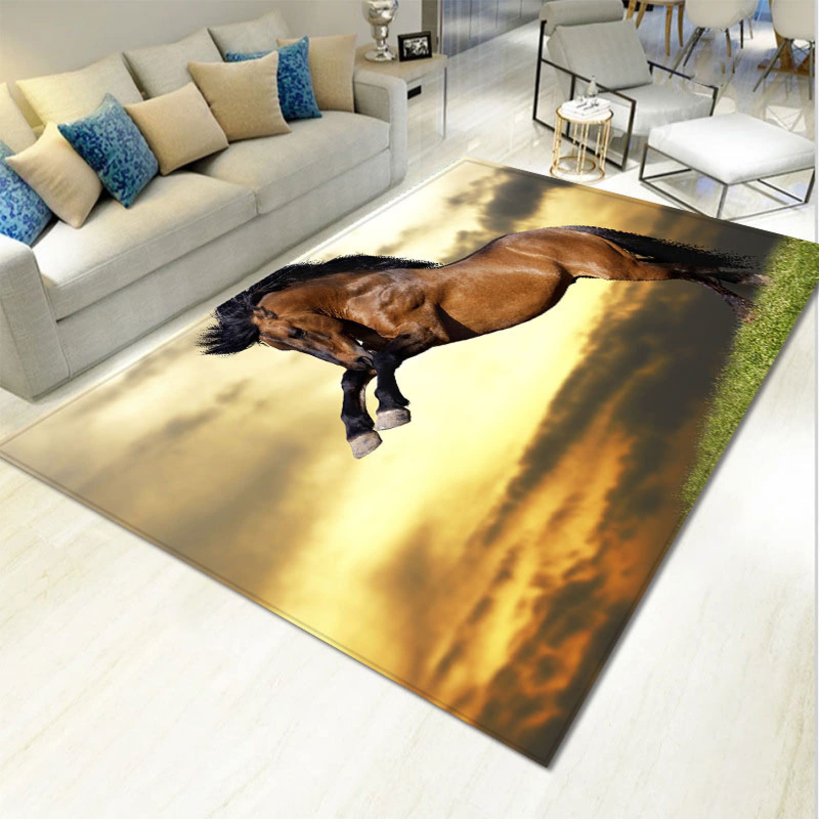 Fussmatte Gelbes Braunes Pferd Schmutzfangmatte Badematte Fussmatte Aussen Fussmatte Innen Waschbar Fussmatten Haustür Türmatte Wohnzimmer Schlafzimmer Bad(90x150cm)