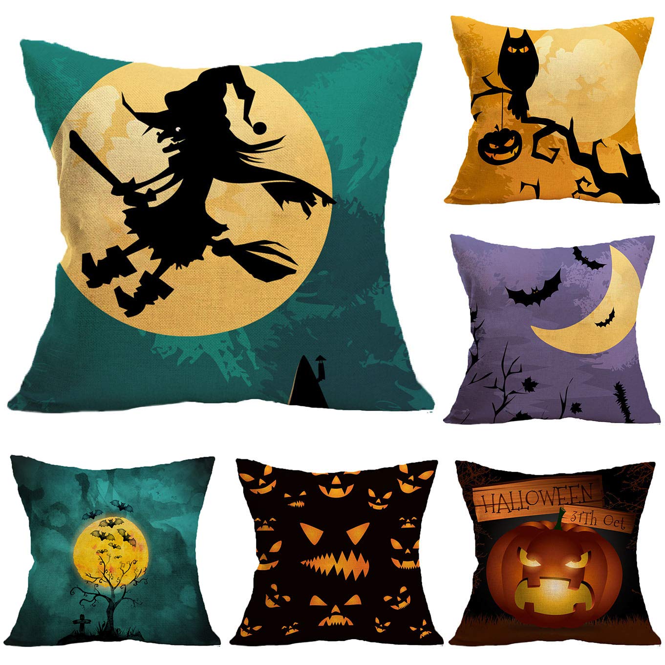 Housse de coussin Halloween déco canapé et literie lot de 6 taies citrouille