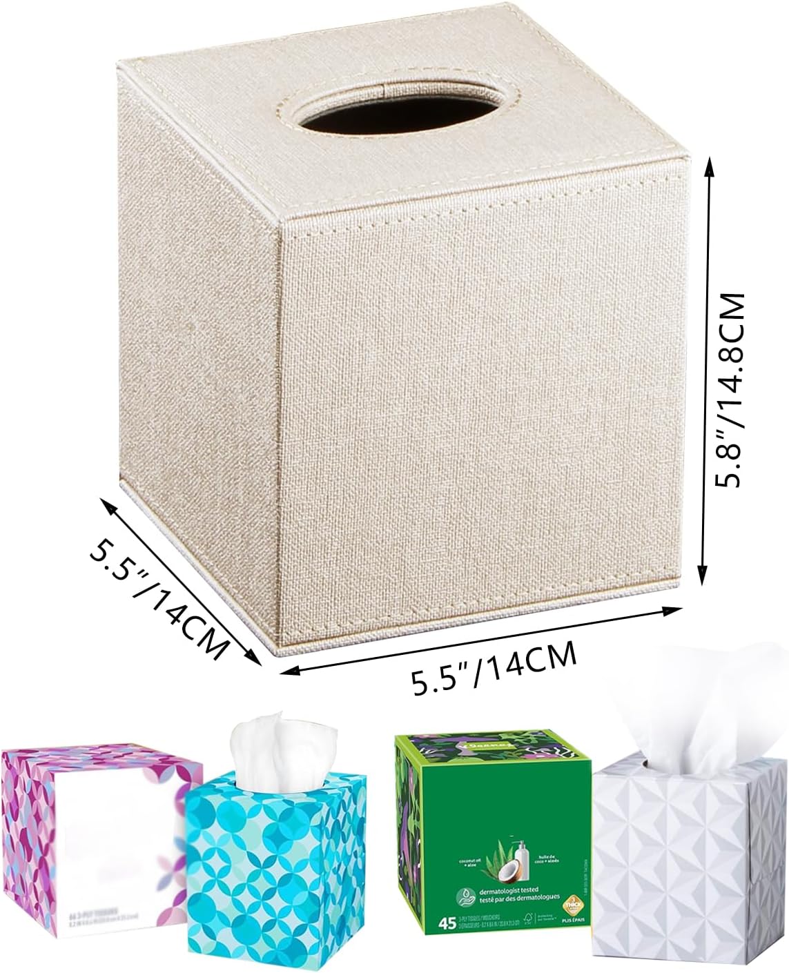 YAPISHI 1 x Tissue Box Holder Leather Square + 1x Square Kleenex Tissue Box Cover with Organizer image 4